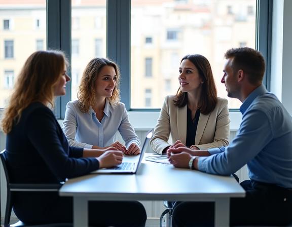 Il team di AlbergoNova in una riunione nel loro ufficio di Firenze